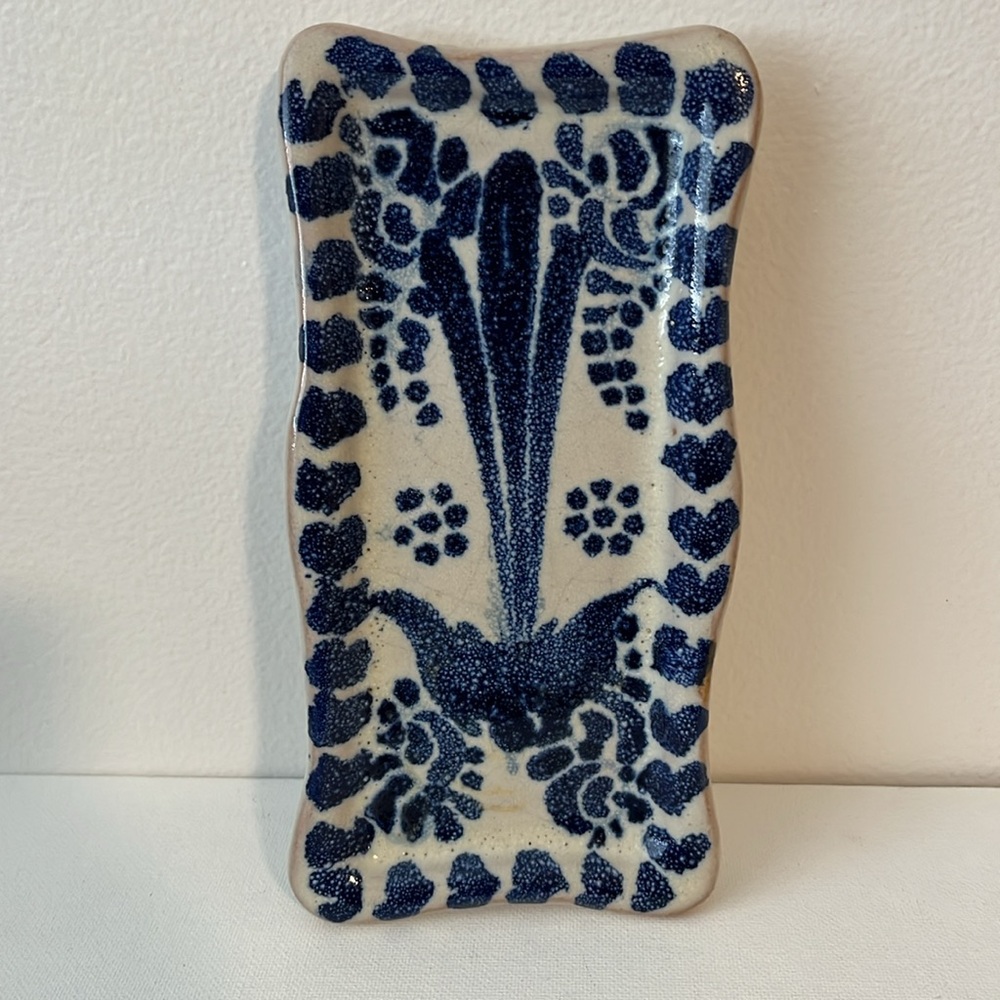 Blue White Mexican Pottery Tray Trinket Dish Handmade Stoneware - Picture 7 of 7